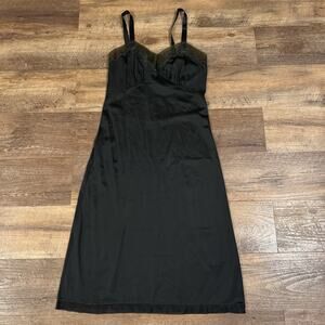 Vintage Handmade Slip Dress Dark Green Gray Satin Sleeveless Romantic Fairy